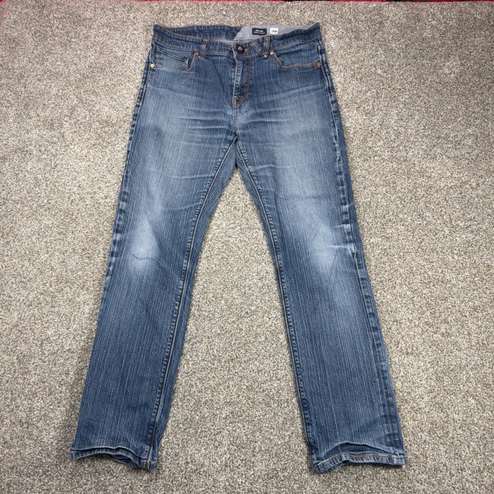 Volcom Solver Modern Straight Jeans Mens 32 Blue Denim Pants Skate Style